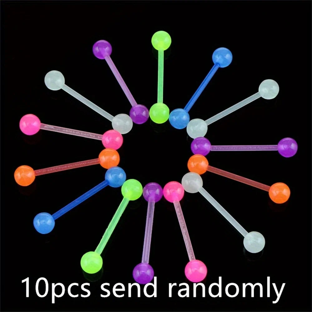 10pcs/set Tongue Rings Barbells Piercing Colorful Stainless Steel Ball Tongue Rings Barbell Bars Piercing Ring Punk For Men Wome