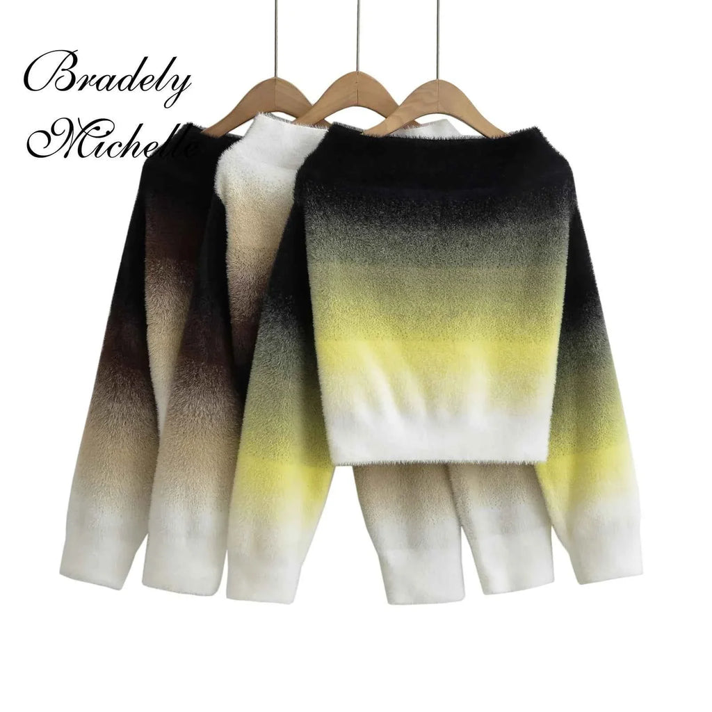 Women’s Retro Gradient Off-Shoulder Sweater