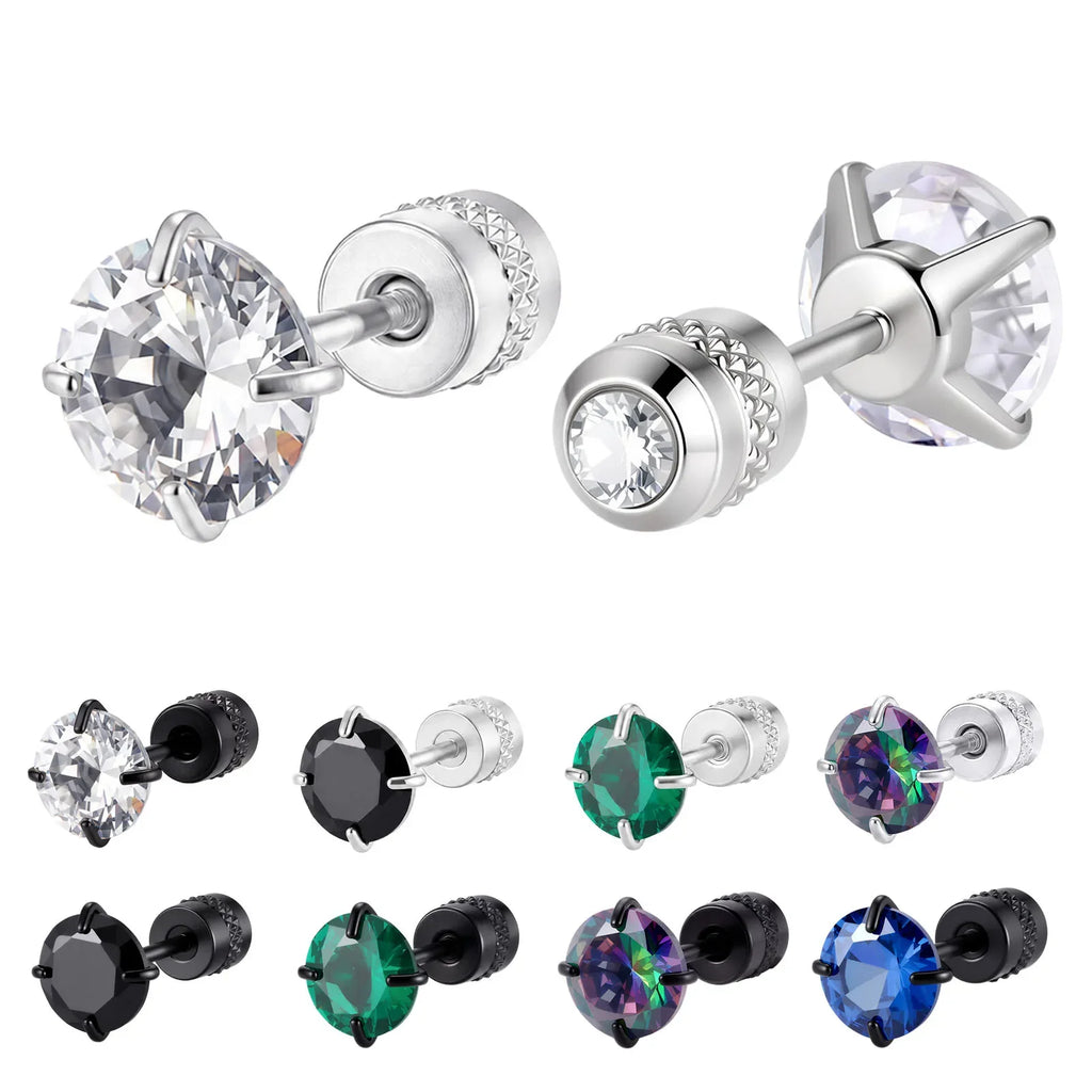 CZ Stud Earrings for Men Women,Hypoallergenic Stainless Steel Round Cubic Zirconia Stud Earrings,Body Piercing Jewelry