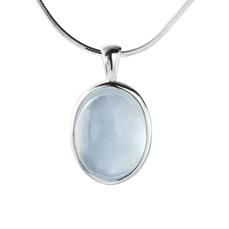 925 Sterling Silver Necklace with Moonstone and Natural Aquamarine Pendant, Necklace, Clavicle Chain, Women's Jewelry