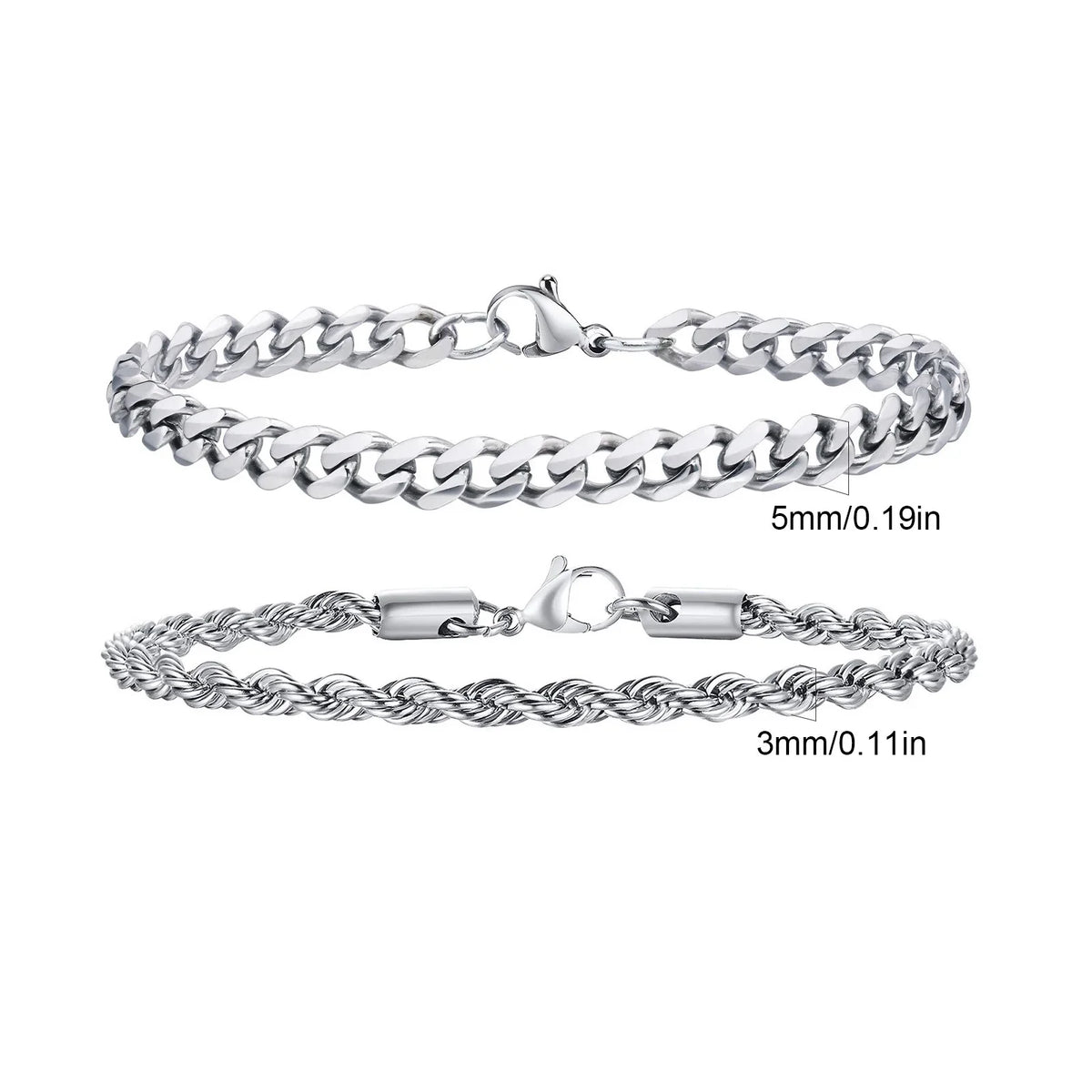 Men's Stainless Steel Chain Bracelets Set | 2pcs Silver Gold Black Twist Rope & Cuban Link