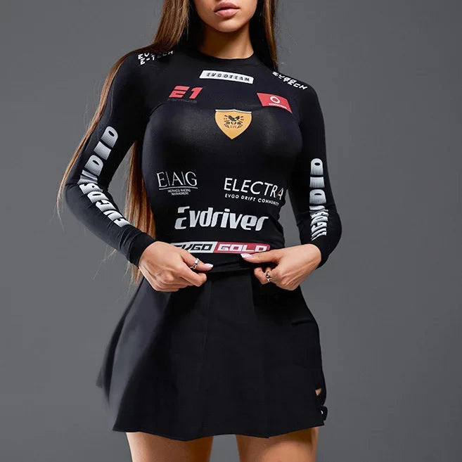 Spicy Racing Style Letter Print Long Sleeve Tee