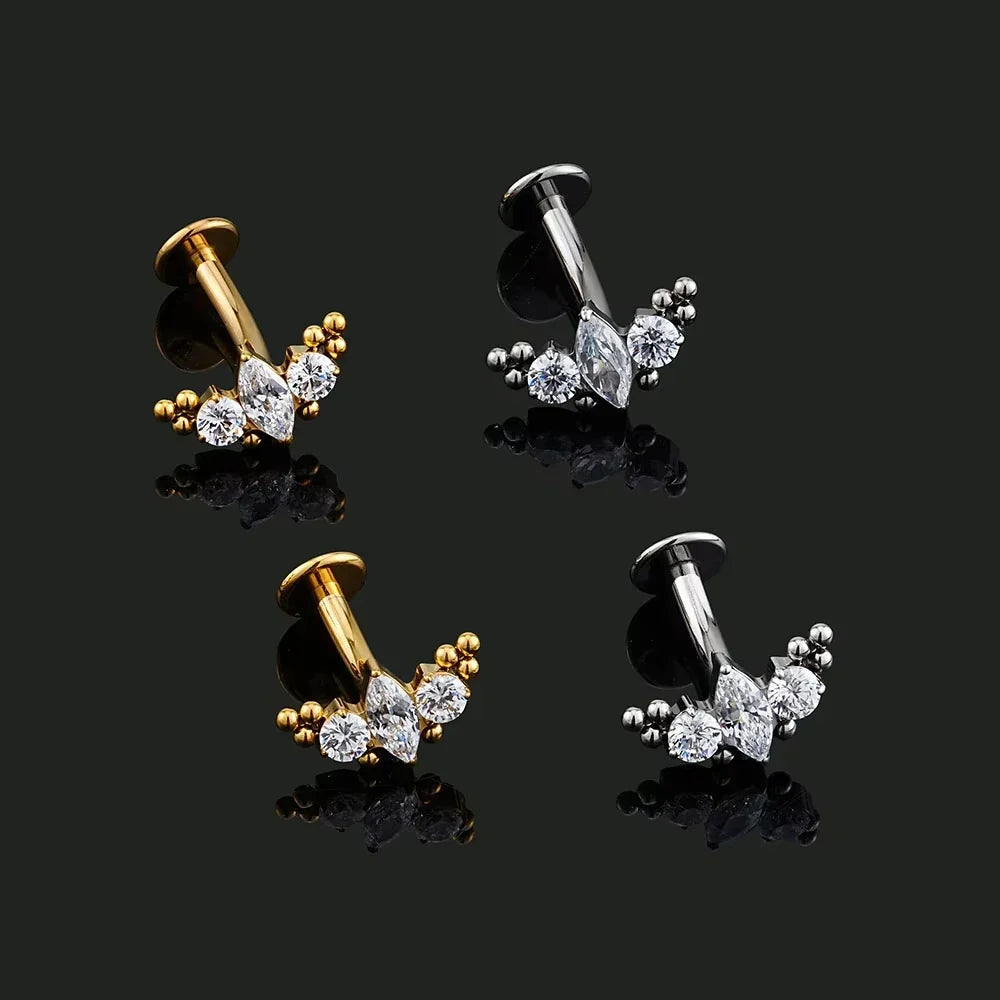 FTCY ASTM F136 G23 Titanium Leaf Branch Push In Threadless Labret Piercing Crystal Belly Button Ring Body Jewelry J