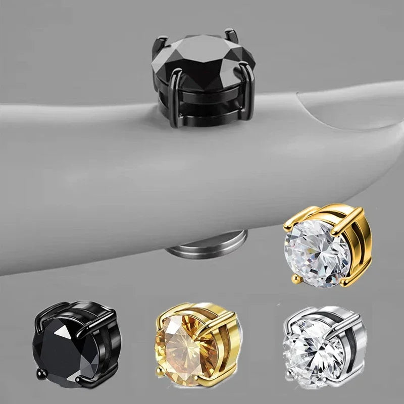 Crystal Magnetic Clip Earrings for Men and Women | Non Piercing Round Zircon Studs