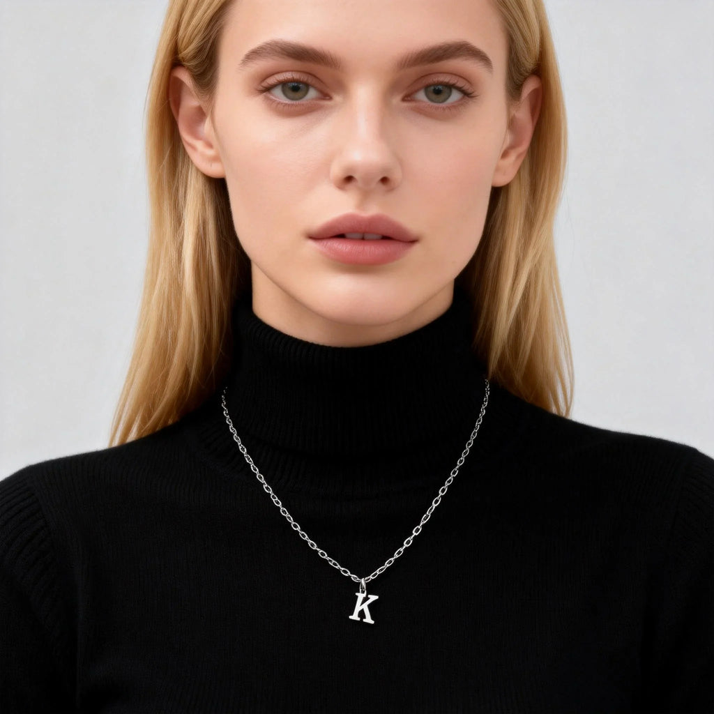 26 Letters A-Z Initial Pendant Necklaces for Women,Alphabet Pendant Rolo Chain Necklace,Simple Fashion Collar Jewelry Gift