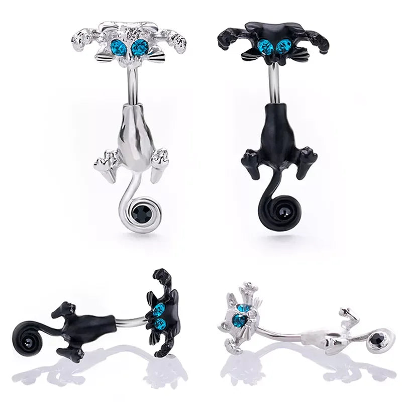 1PC Creativity Belly Button Ring Navel Piercing Ring 316L Surgical Steel Piercing Cartoon Cat for Women Girls Body Jewelry Gift