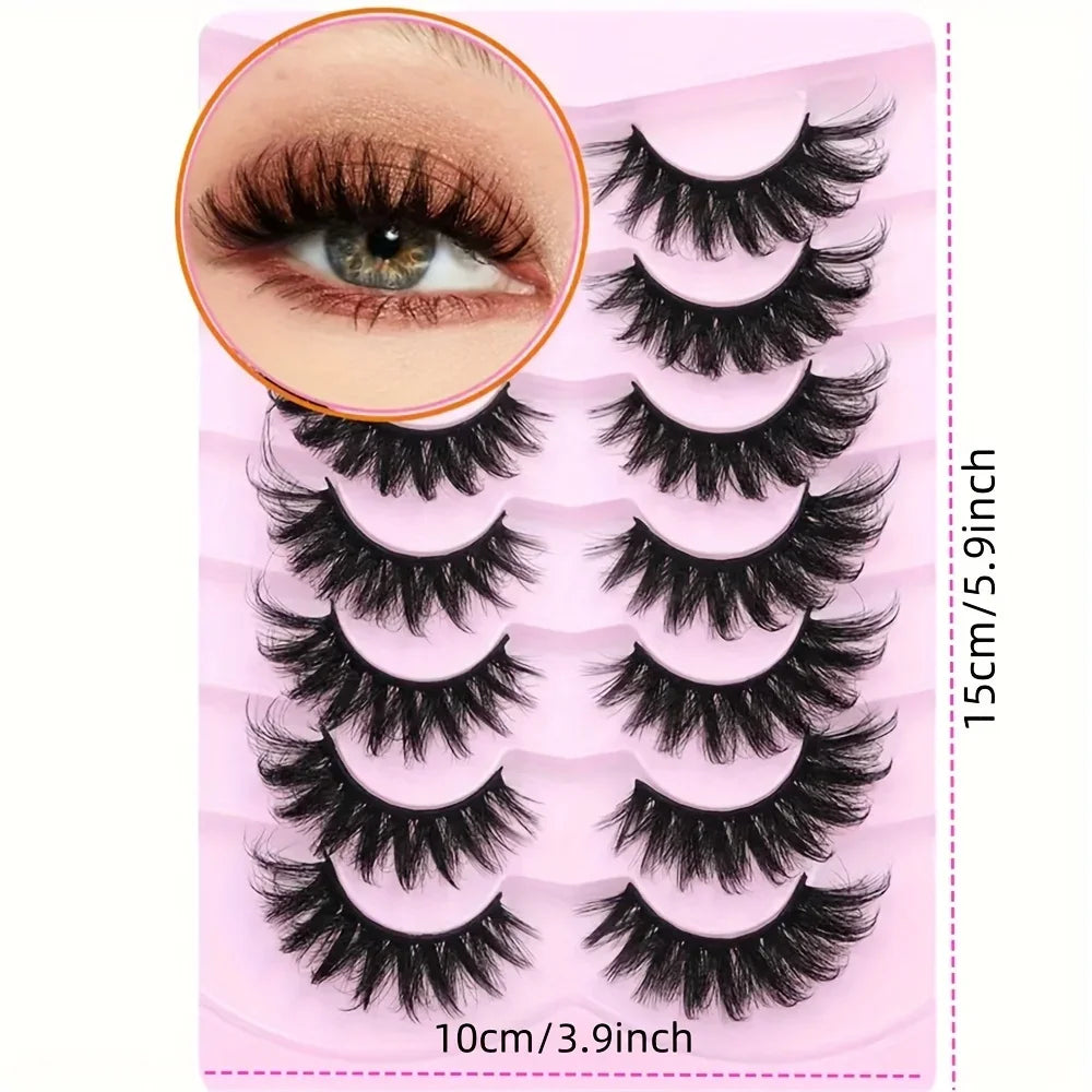 7 Pairs Lashes Fluffy Cat Eye Lashes Wispy 6D Volume False Eyelashes Soft Curly Fake Lashes For Daily Party Festival Makeup Use
