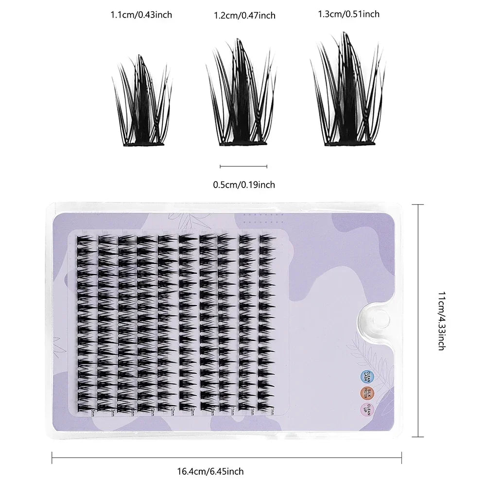 160 Pcs Wheat-Ear Shape Fake Eyelashes Fine Stem, DIY Eyelash Extension, Thick Segmented Clusters, Comic Eyelashes