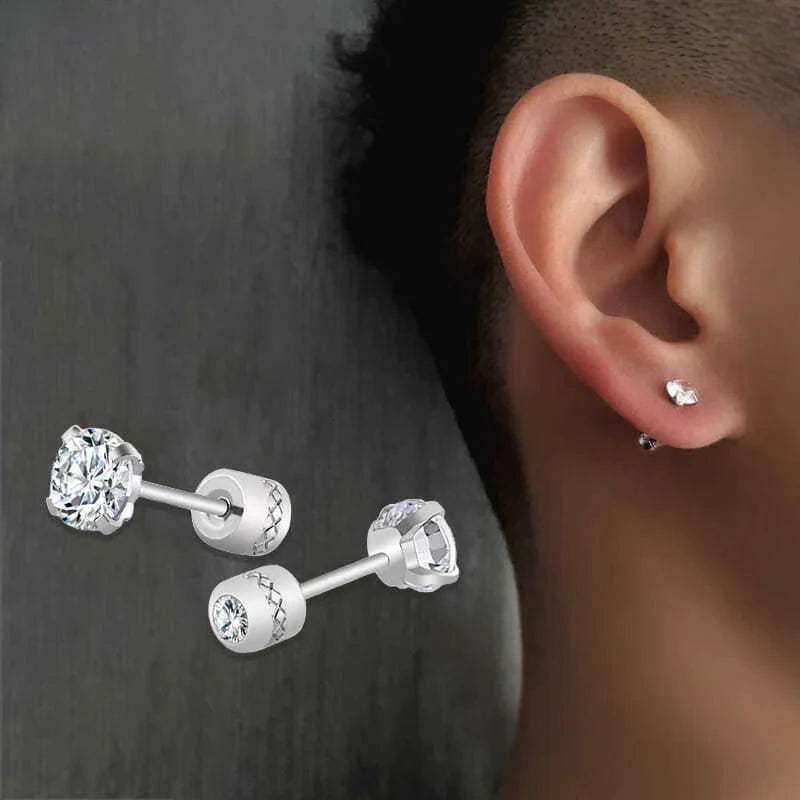 Stainless Steel Crystal Zircon Ear Studs | Hypoallergenic Tragus Cartilage Piercing Jewelry