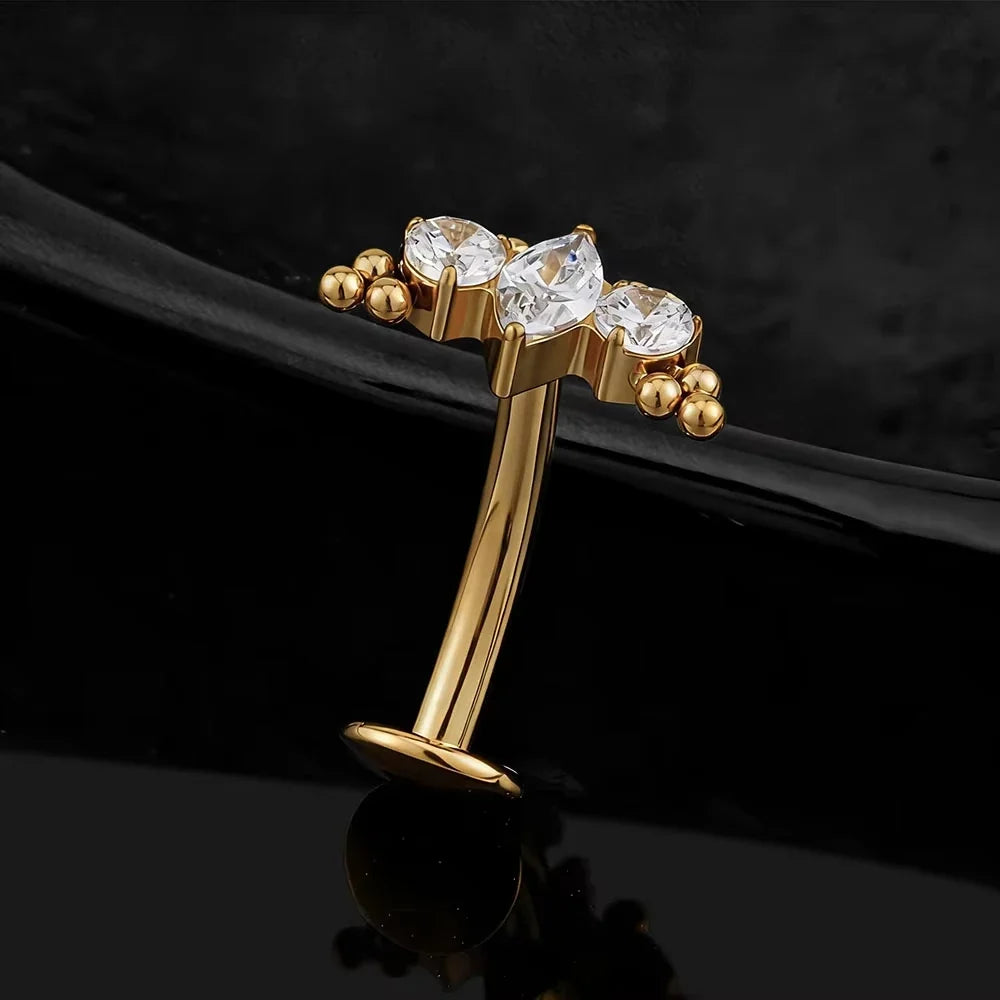FTCY ASTM F136 G23 Titanium Leaf Branch Push In Threadless Labret Piercing Crystal Belly Button Ring Body Jewelry J