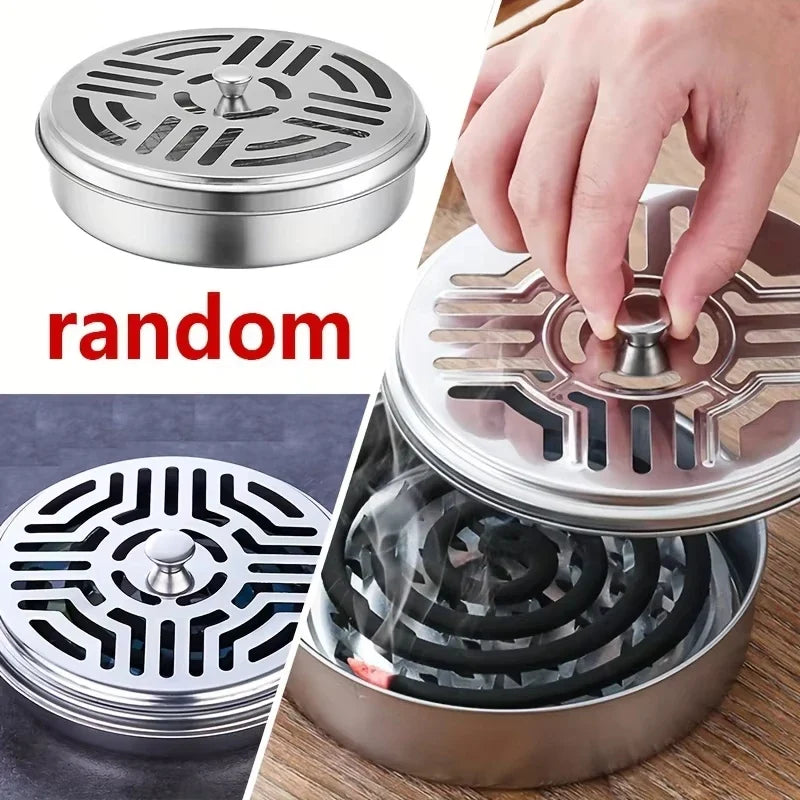 Stainless Steel Mosquito Coil Holder with Lid | Portable Outdoor Mosquito Repellent Burner