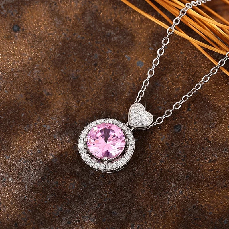 Huitan Romantic Pink Cubic Zirconia Pendant Necklace for Women Engagement Wedding Party Luxury Trendy Neck Accessories Jewelry