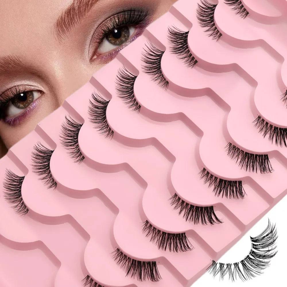 Clear Band Half False Eyelashes Natural Wispy Faux Mink Lashes Lightweight Reusable Comfortable Eye Lash for Daily Beauty Makeup