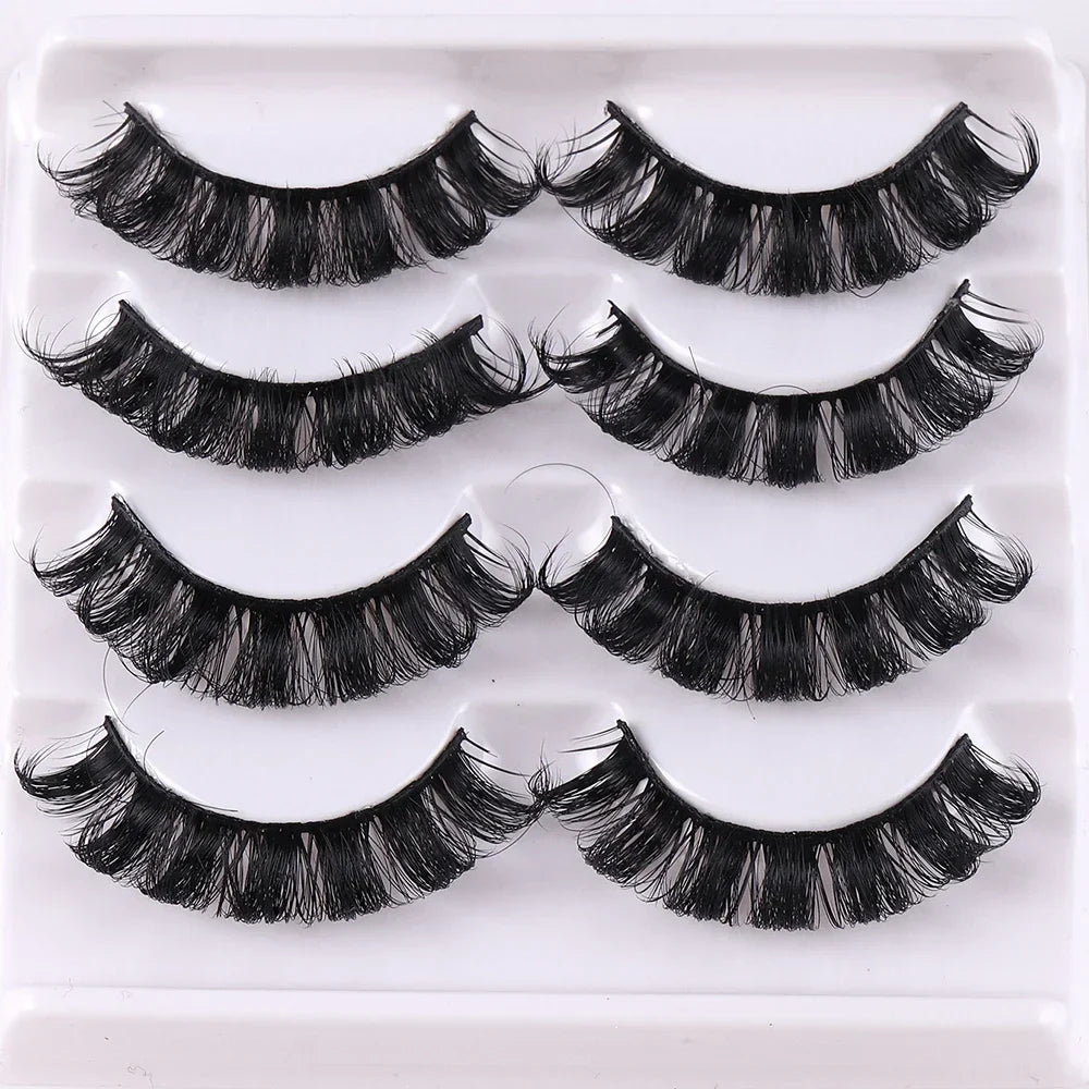 Budget Value 4 Pairs Multipack 3D Russian Fluffy Faux Mink Lashes Reusable Strip Lash Starter Kit