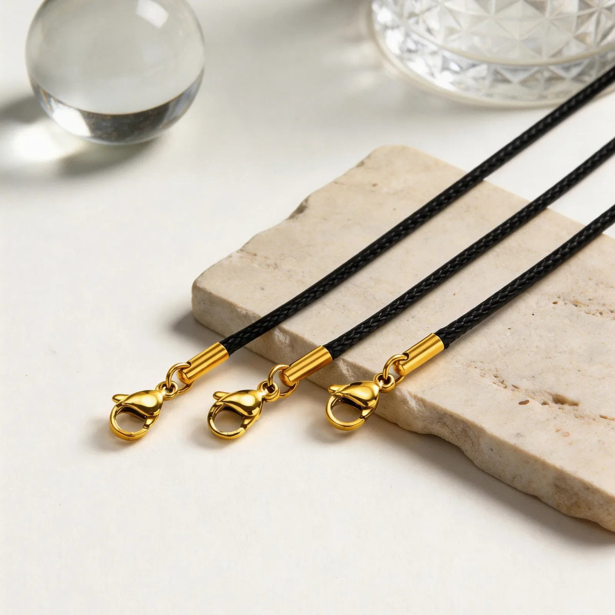 Black Waxed Cord Necklace for Women Minimalist Stainless Steel Clasp 2mm Waterproof Wax Rope Chain for Pendant 16/18/20inch
