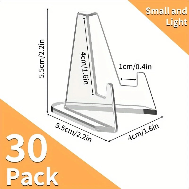 30PCS Acrylic Coin Display Stand Transparent Triangle Business Cards Photos Small Plates Shells Showing Holder For Household