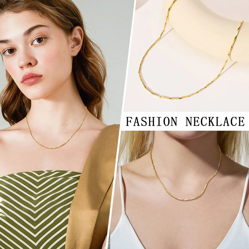 Fashion Jewelry New In Melon Seed Chain Necklace,Gold Color Stainless Steel Full Gloss S Shape Chain Pendant Necklaces