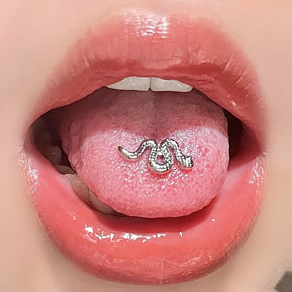 Small snake-shaped earrings, nose studs, titanium steel tongue studs, lip studs,flat-bottomed body piercing titanium accessories