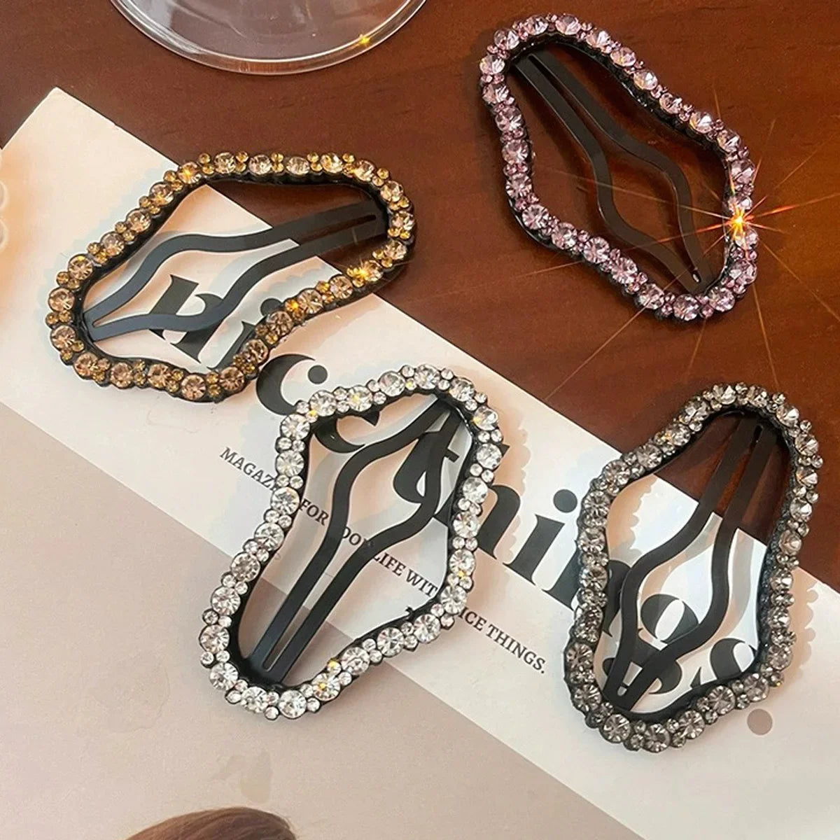 4 PCS Rhinestones BB Clip Side Bangs Synthetic Hair Accessories Hollow out Design Hair Side Clips for Fashionable Headdress