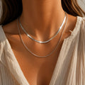 2-Piece Set of Snake Bone Chains, Simple and Stylish Casual 304L Stainless Steel Double-Layered Necklaces, Unisex, Fashionable and Elegant, Comfortable and Versatile