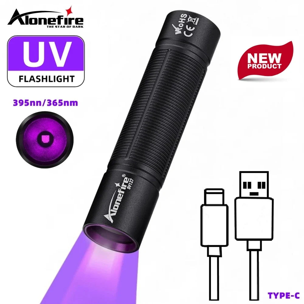 Mini 365nm/395nm Blacklight UV Flashlight | USB Rechargeable Pet Urine Detector