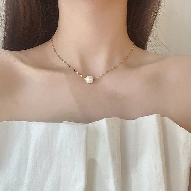 316L Stainless Steel FashionElegant One Pearl Necklace Charms Chain Choker Necklaces & Pendant For Women Jewelry gift