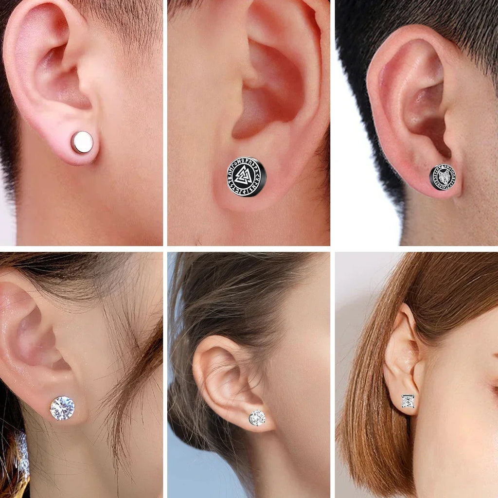 Crystal Magnetic Clip Earrings for Men and Women | Non Piercing Round Zircon Studs