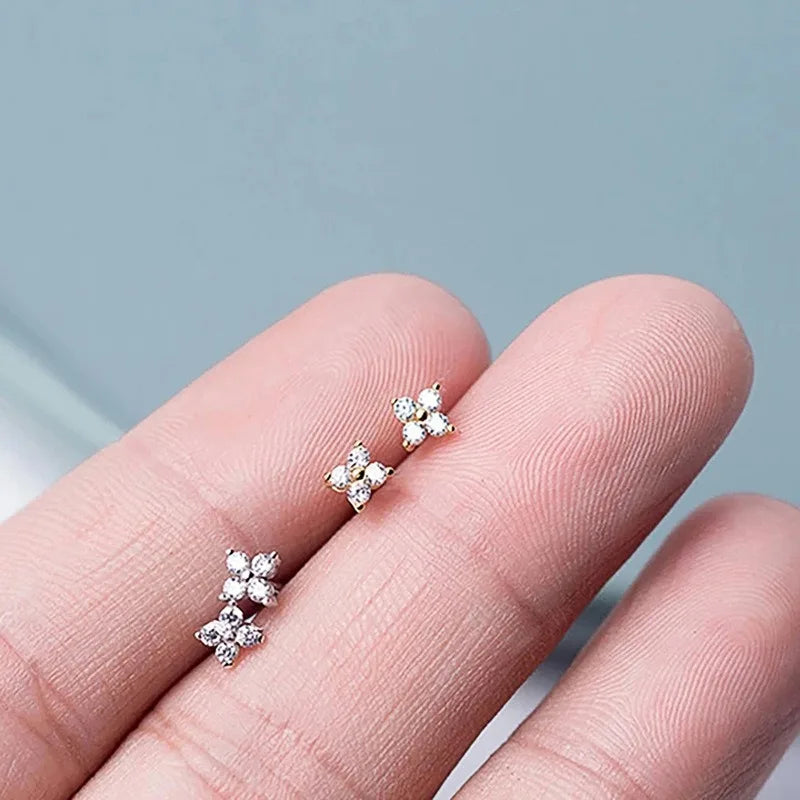 2/3Pcs Dainty CZ Flower Stud Earrings For Women, 18K Gold Plated Tiny Small Cute Cartilage Helix Tragus Ear Piercing Jewelry