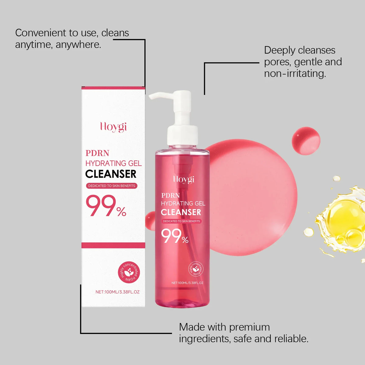 HOYGI Facial Cleansing Gel Oil Control Moisturizing Face Wash Anti-Acne Pore Refining Blackhead Remover Gentle Brightening Skin