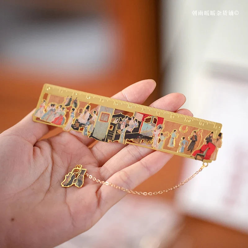 Chaoyu Ancient Style Famous Paintings Metal Bookmark Classical Chinese Style Book Page Clip Ruler High-End Exquisite Cultural and Creative Gift Practical