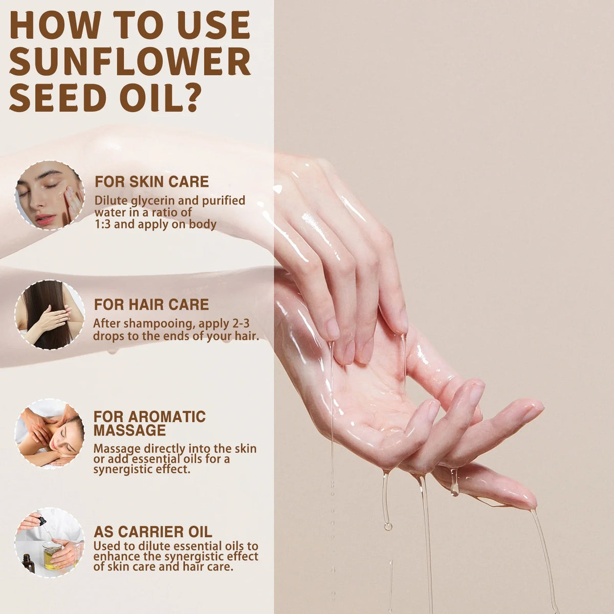 USDA Organic Coconut Oil for Skin Face Hair Cold-Pressed Sweet Almond Moroccan Argan Sunflower Seed Oil for Massage Moisturize