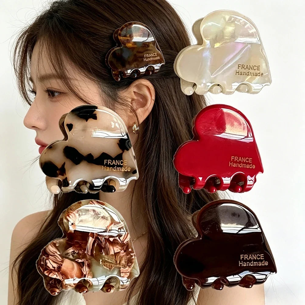 3.5cm Small Heart Shaped Hair Claw, Cute Acetate Mini Hair Crab Clips
