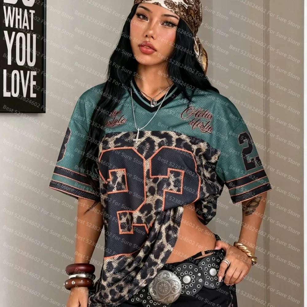 Mesh Colorblock Streetwear Graphic T-Shirt