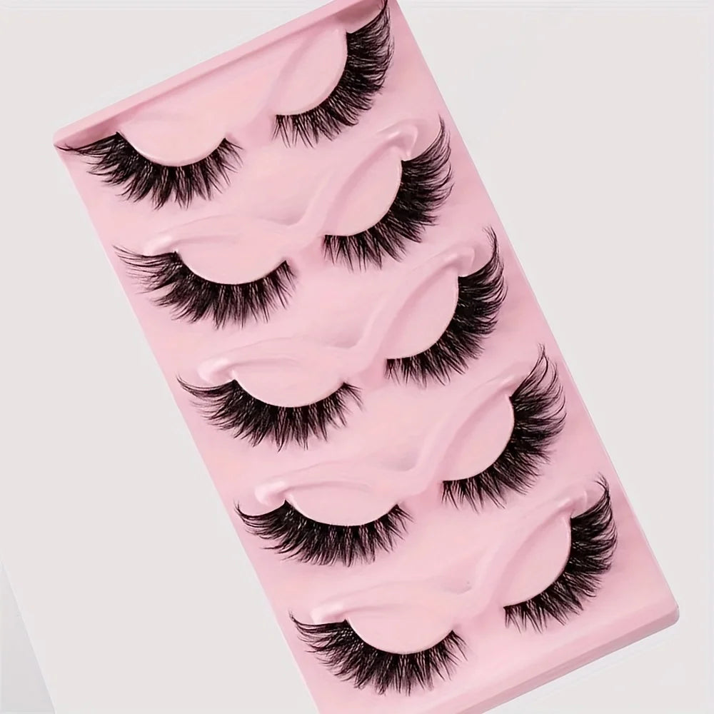 5 Pairs False Eyelashes - Natural Long, Cat Eye Style, Winged Tips, Manga Lashes for Eye Elongation