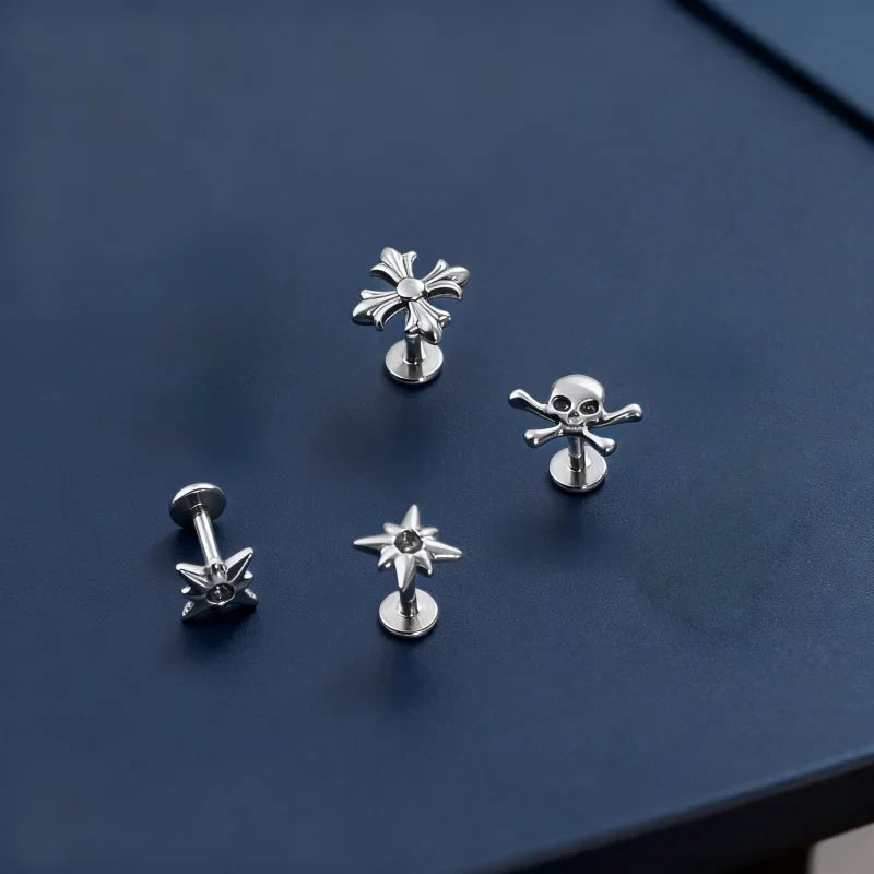 G23 Titanium Cross Lip Piercing 16G Gothic Skull Labret Tragus Helix Cartilage Nose Jewelry Body Piercing Accessory