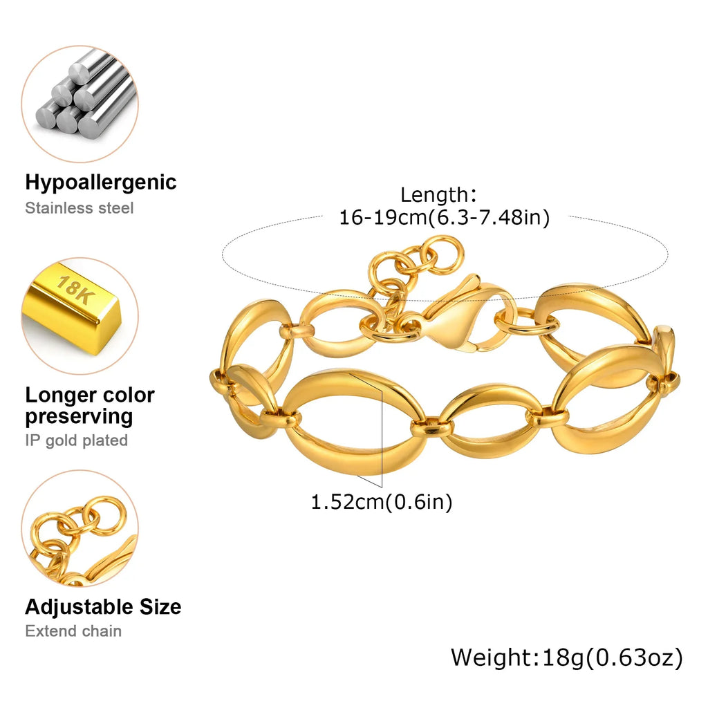Elliptical Chain Bracelet for Women | Handmade Stainless Steel Jewelry