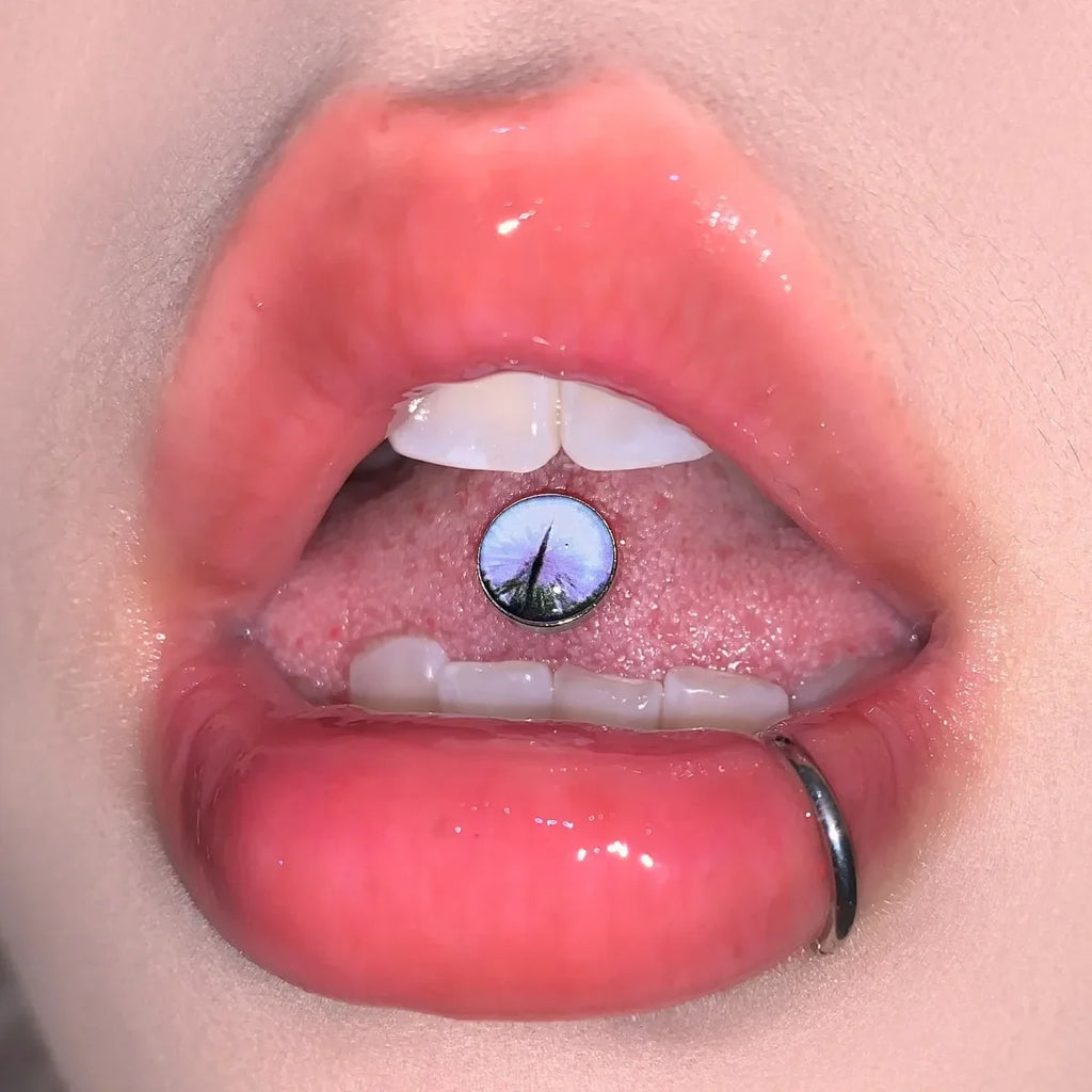 New Trendy Hypoallergenic Stainless Steel Colorful Eye Tongue Rings for Women Tongue Stud Body Piercing Jewelry