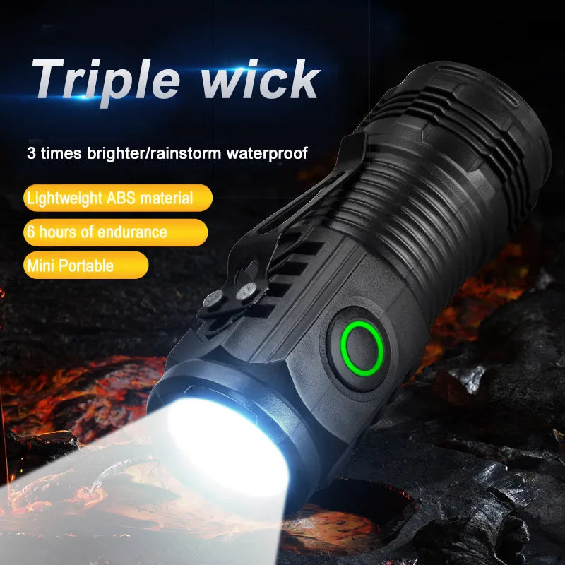 Ultra Bright Mini Torch 3LED Tactical Flashlight | USB Rechargeable for Hiking and Camping