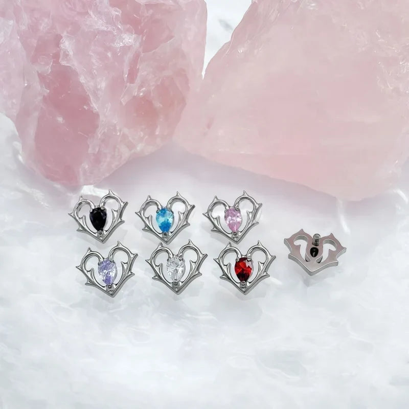 G23 Titanium Lip Piercing Stud Earring with Heart Design Teardrop CZ Nose Stud Internal Thread Helix Cartilage Labret Jewelry