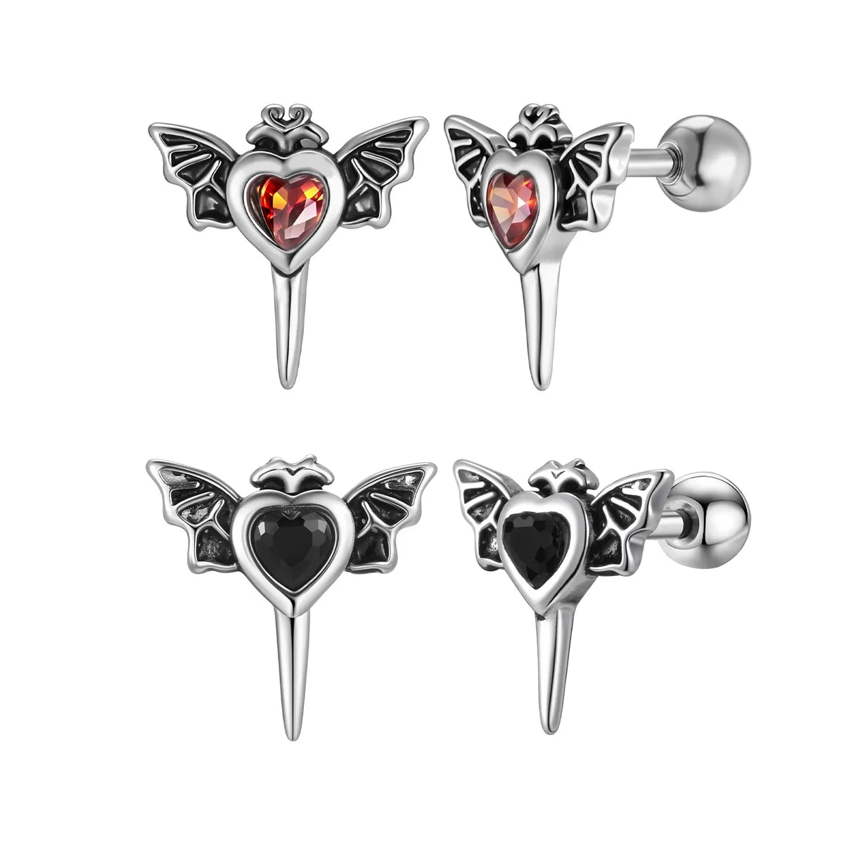 Stainless Steel Heart Zircon Stud Earrings | Vintage Punk Unisex Jewelry