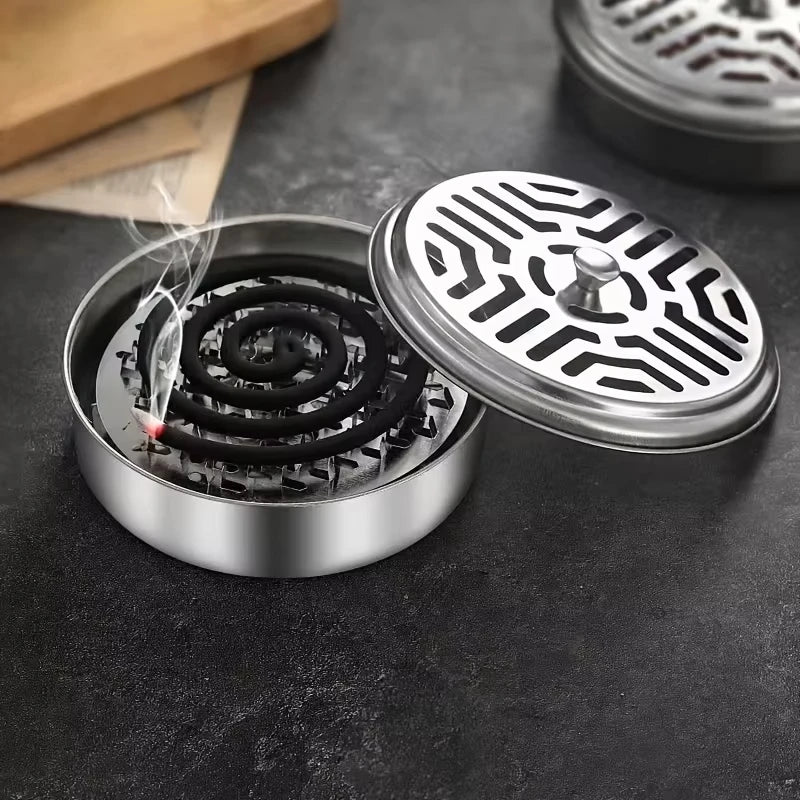 Stainless Steel Mosquito Coil Holder with Lid | Portable Outdoor Mosquito Repellent Burner
