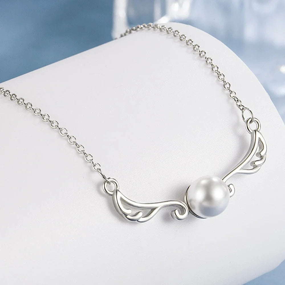 925 Sterling Silver Light Luxury Premium Wings Pearl Necklace Anniversary Birthday Party Wedding Gift