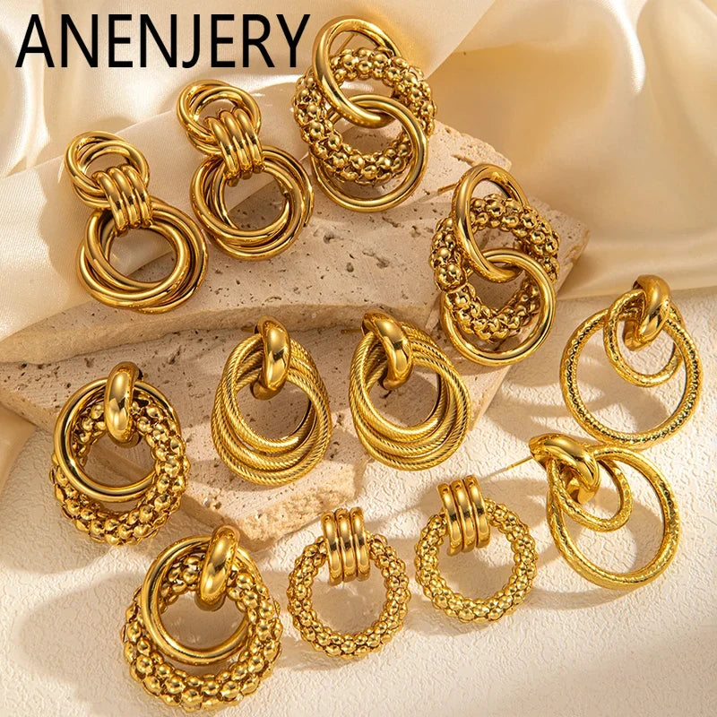 Stainless Steel Circular Splicing Earrings | Modern Geometric Drop Earrings