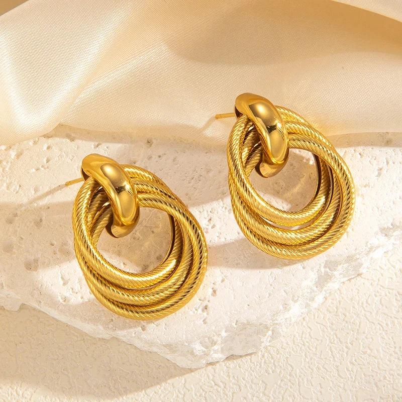 Stainless Steel Circular Splicing Earrings | Modern Geometric Drop Earrings