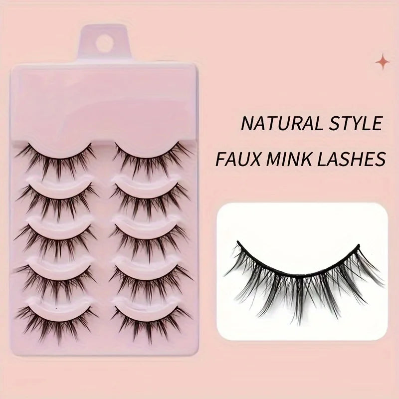 5 Pairs of Cartoon Style 3D False Eyelashes Fluffy and Soft for Natural Looking, Enhancing Makeup with Cross Lash Design