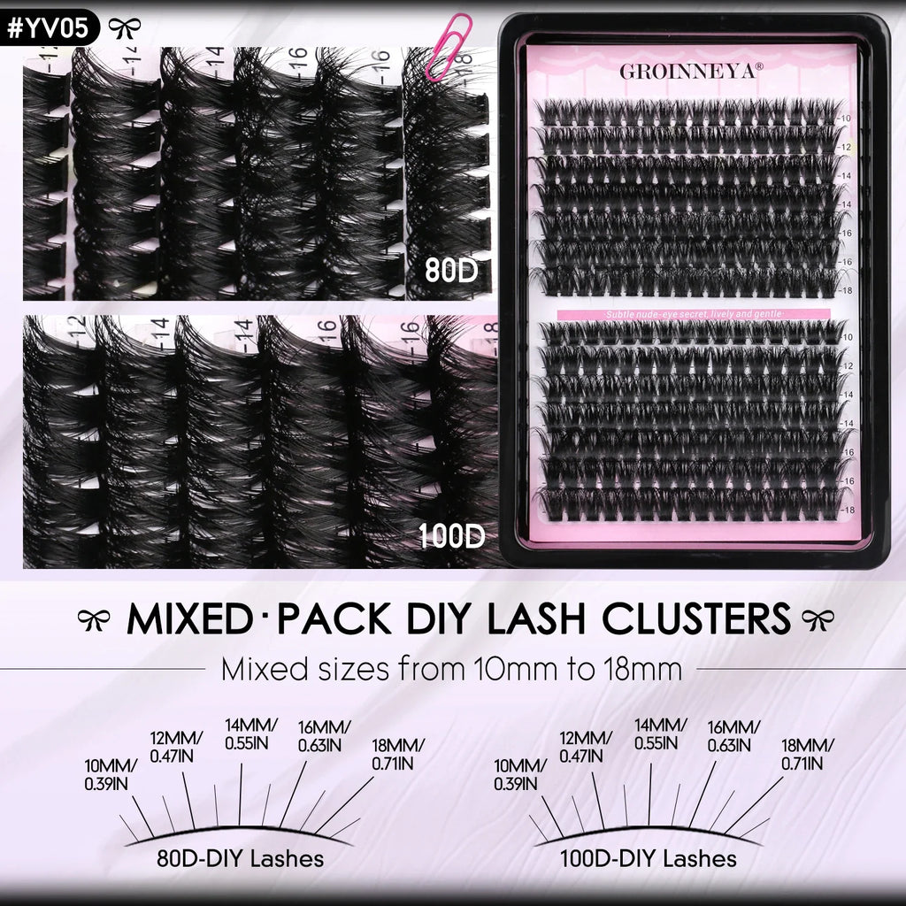 GROINNEYA Lash Clusters Wispy Eyelash Clusters Eyelash Extensions Natural Volume Lash Extensions DIY Individual Lashes Makeup