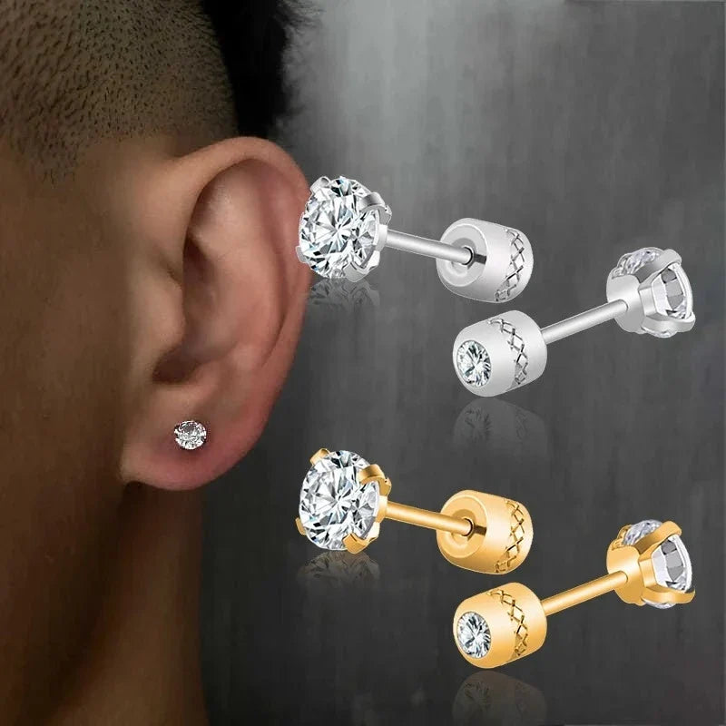 Medical Stainless Steel Crystal Stud Earrings | 2-Piece Tragus Cartilage Earrings for Men and Women