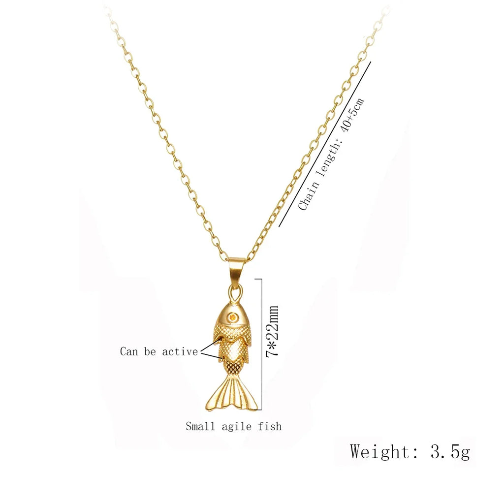 Trendy Gold-Plated Retro Personality Agile Small Fish Necklace for Women Anti-Allergic Fashionable Jewelry Accessory