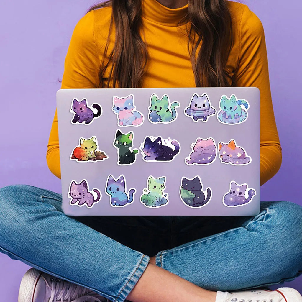 50PCS Colorful Starry Sky Cat Waterproof Graffiti Stickers | Decals for Helmet, Bicycle, Laptop, and More