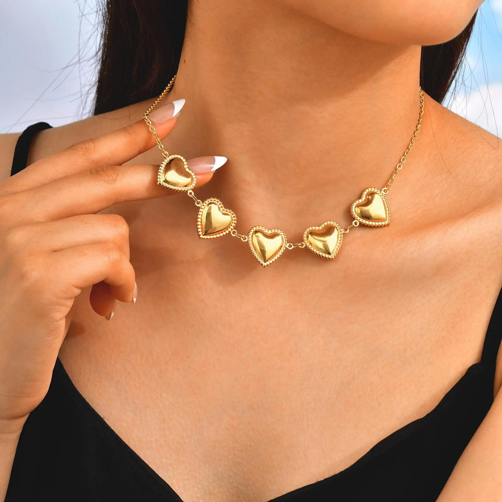 Waterproof Stainless Steel Heart Statement Necklace for Women, Non Tarnish 18k Gold Plated Party Jewelry